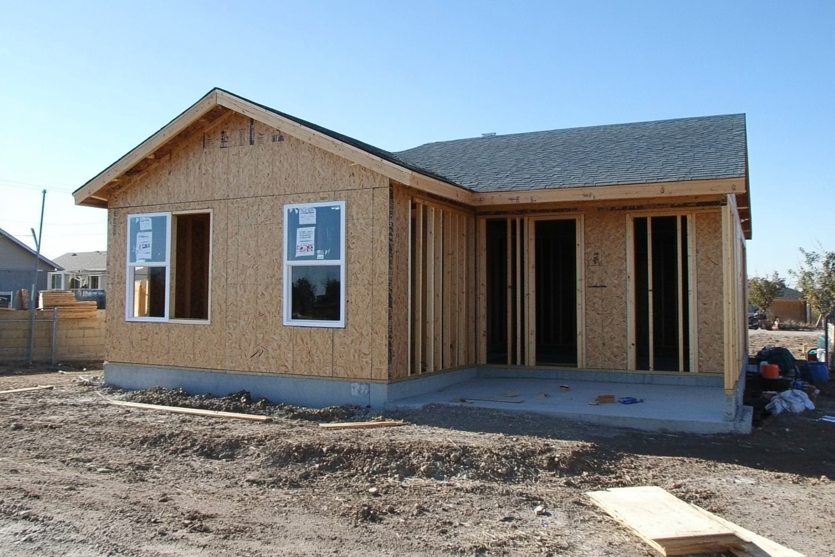 New accessory dwelling unit under construction in a backyard